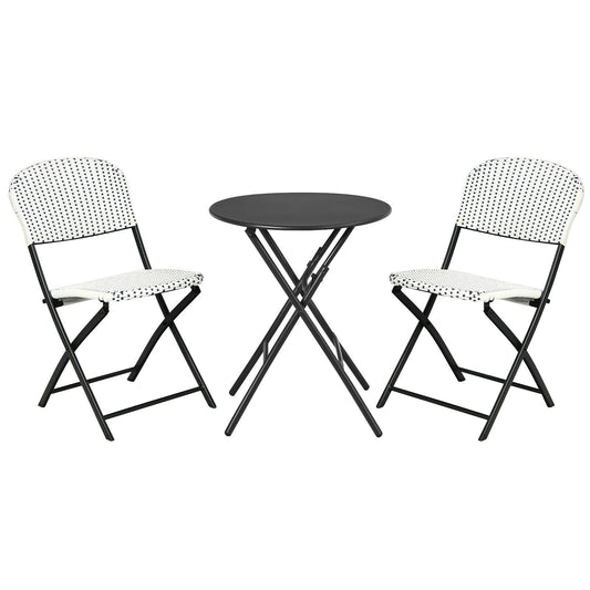 3 Pieces Patio Rattan Bistro Set with Round Dining Table and 2 Chairs, Black & White - Gallery Canada