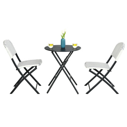 3 Pieces Patio Rattan Bistro Set with Round Dining Table and 2 Chairs, Black & White Patio Conversation Sets at Gallery Canada