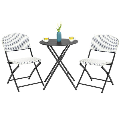 3 Pieces Patio Rattan Bistro Set with Round Dining Table and 2 Chairs, Black & White Patio Conversation Sets at Gallery Canada