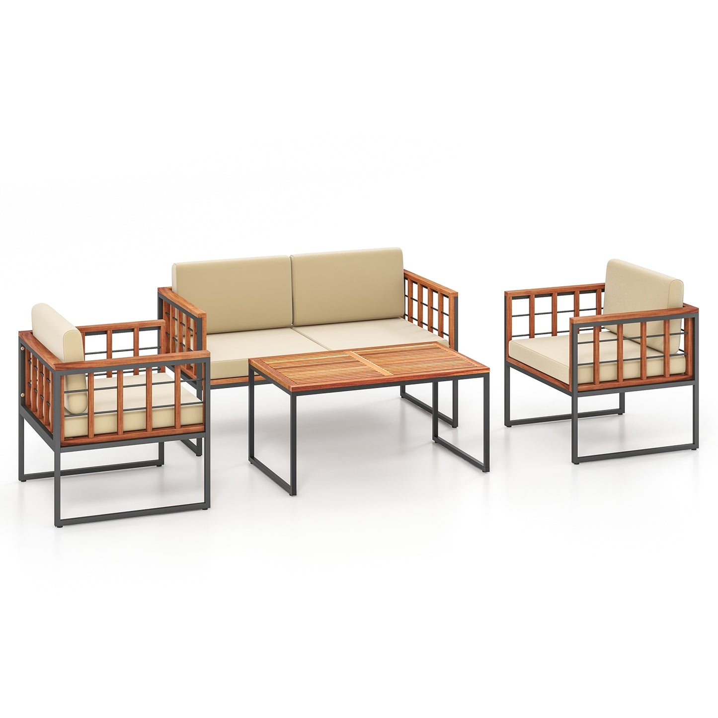 4 Pieces Acacia Wood Outdoor Sofa Set for Balcony Porch Backyard Poolside Outdoor Sectionals at Gallery Canada