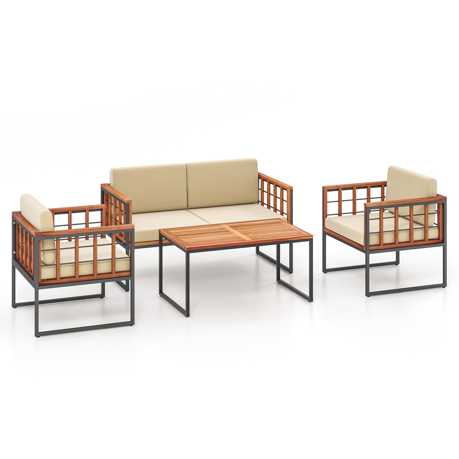4 Pieces Acacia Wood Outdoor Sofa Set for Balcony Porch Backyard Poolside Outdoor Sectionals at Gallery Canada