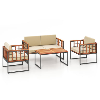 4 Pieces Acacia Wood Outdoor Sofa Set for Balcony Porch Backyard Poolside Outdoor Sectionals at Gallery Canada