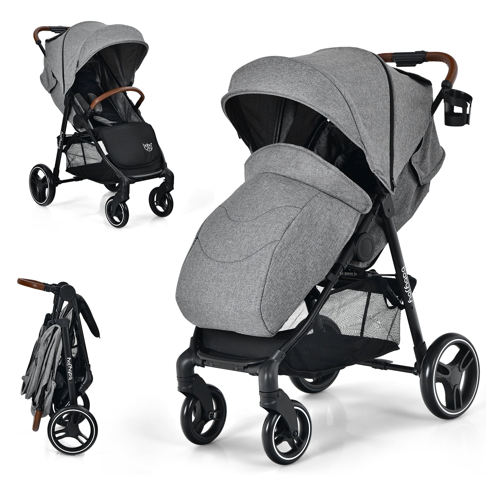 5-Point Harness Lightweight Infant Stroller with Foot Cover and Adjustable Backrest, Gray Baby Strollers Gray at Gallery Canada