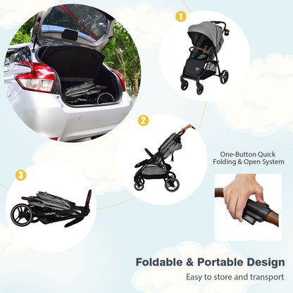 5-Point Harness Lightweight Infant Stroller with Foot Cover and Adjustable Backrest, Gray Baby Strollers at Gallery Canada