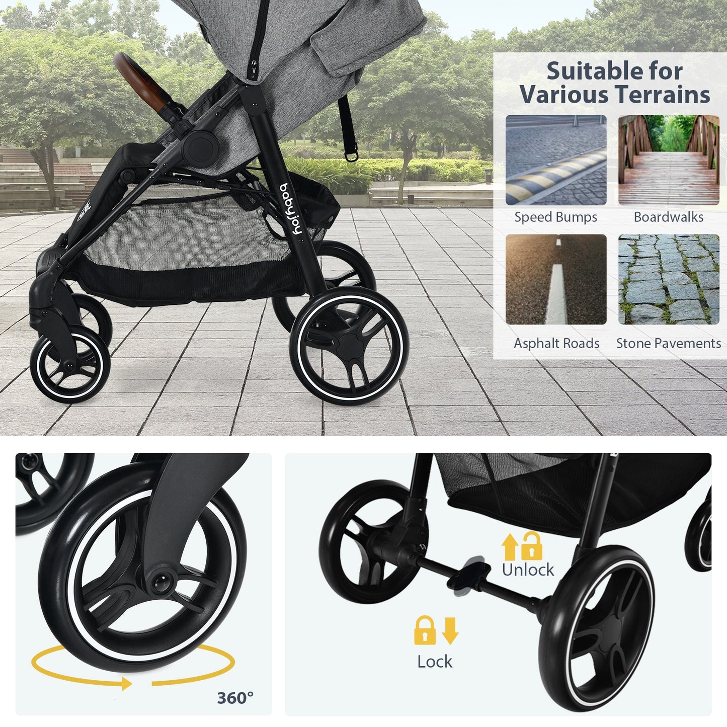5-Point Harness Lightweight Infant Stroller with Foot Cover and Adjustable Backrest, Gray Baby Strollers at Gallery Canada