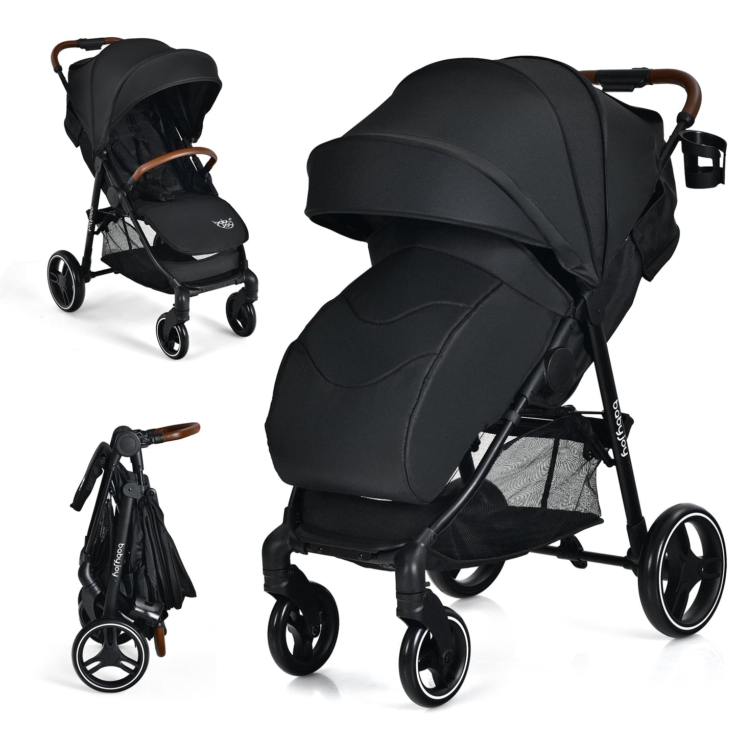 5-Point Harness Lightweight Infant Stroller with Foot Cover and Adjustable Backrest, Black Baby Strollers Black at Gallery Canada