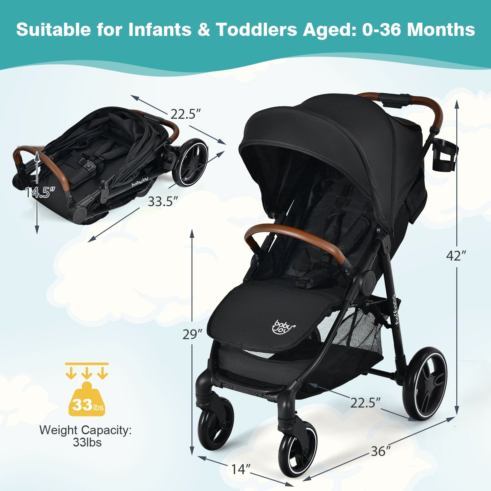 5-Point Harness Lightweight Infant Stroller with Foot Cover and Adjustable Backrest, Black Baby Strollers at Gallery Canada