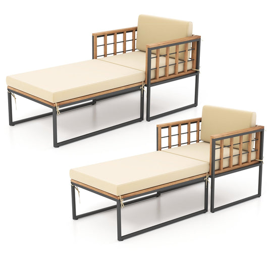 Patio Acacia Wood Armchair with Long Ottoman and Seat Back Cushions - Gallery Canada