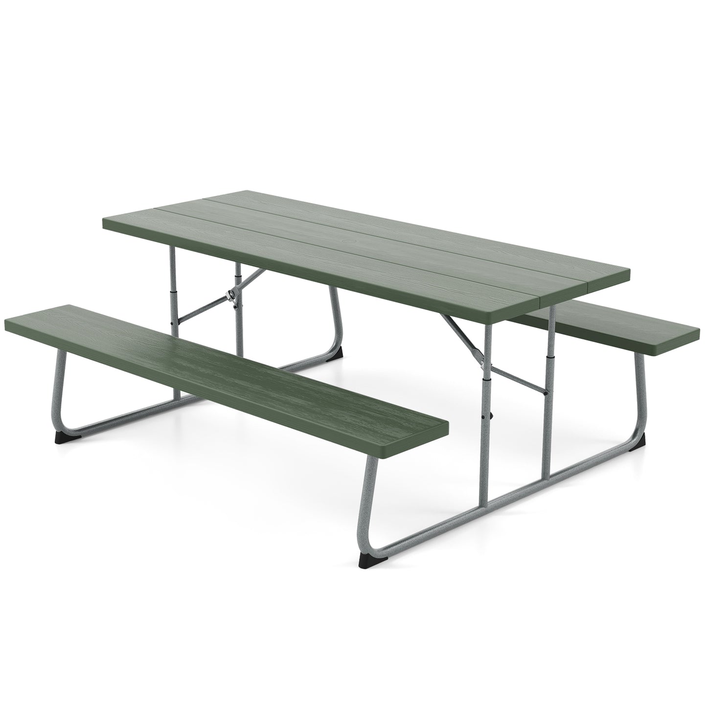 Folding Picnic Table Set with Metal Frame and All-Weather HDPE Tabletop Umbrella Hole, Green Outdoor Seating & Patio Chairs at Gallery Canada