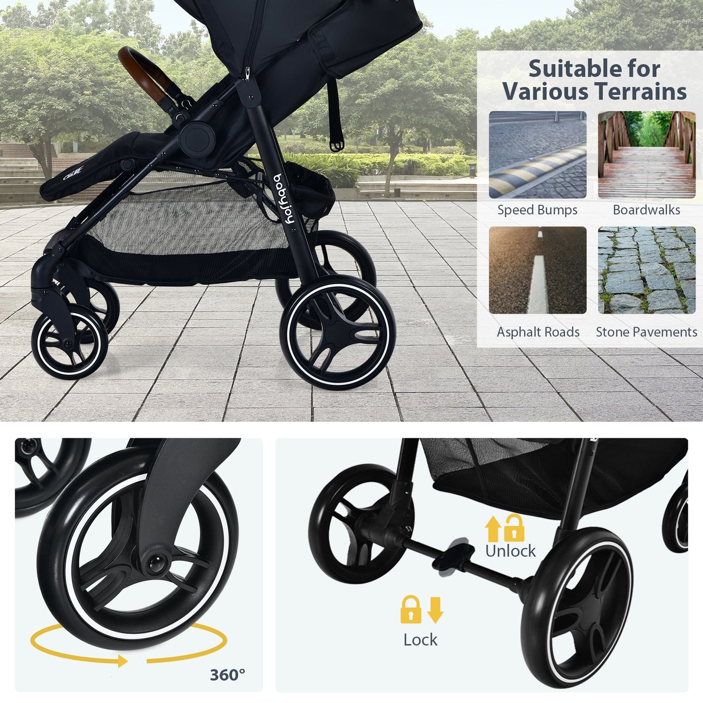 5-Point Harness Lightweight Infant Stroller with Foot Cover and Adjustable Backrest, Black Baby Strollers at Gallery Canada