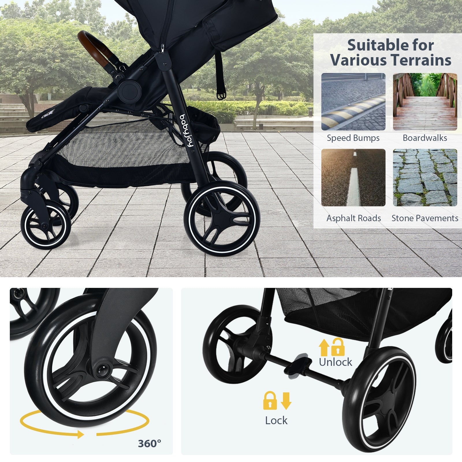 5-Point Harness Lightweight Infant Stroller with Foot Cover and Adjustable Backrest, Black Baby Strollers at Gallery Canada