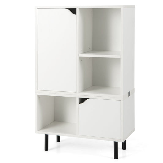 Stackable Bookcase with Adjustable Shelf and Cubes, White