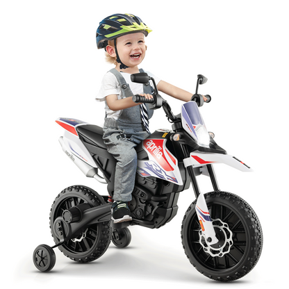 Aprilia Licensed Kids Ride On Motorcycle with 2 Training Wheels, White Powered Ride On Toys at Gallery Canada