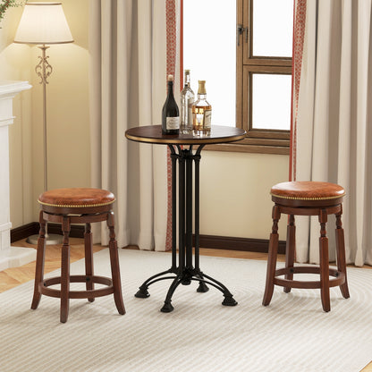 24 Inch Swivel Bar Stool Set of 2 with Upholstered Seat and Rubber Wood Frame-24 inches, Brown Bar Stools at Gallery Canada