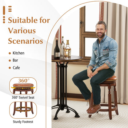 24 Inch Swivel Bar Stool Set of 2 with Upholstered Seat and Rubber Wood Frame-24 inches, Brown Bar Stools at Gallery Canada