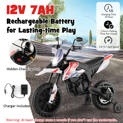 Aprilia Licensed Kids Ride On Motorcycle with 2 Training Wheels, White Powered Ride On Toys at Gallery Canada