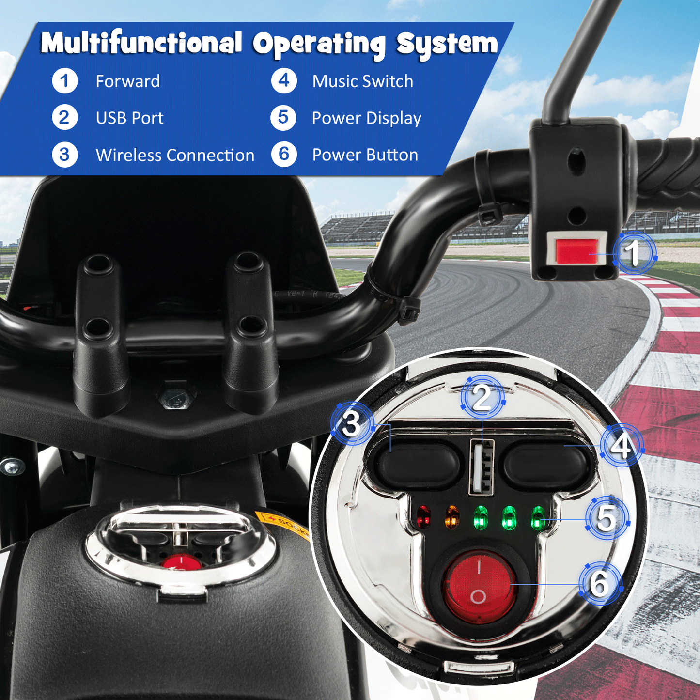 Aprilia Licensed Kids Ride On Motorcycle with 2 Training Wheels, White Powered Ride On Toys at Gallery Canada