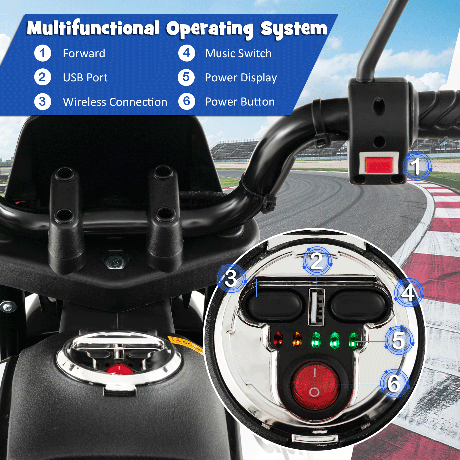 Aprilia Licensed Kids Ride On Motorcycle with 2 Training Wheels, White Powered Ride On Toys at Gallery Canada