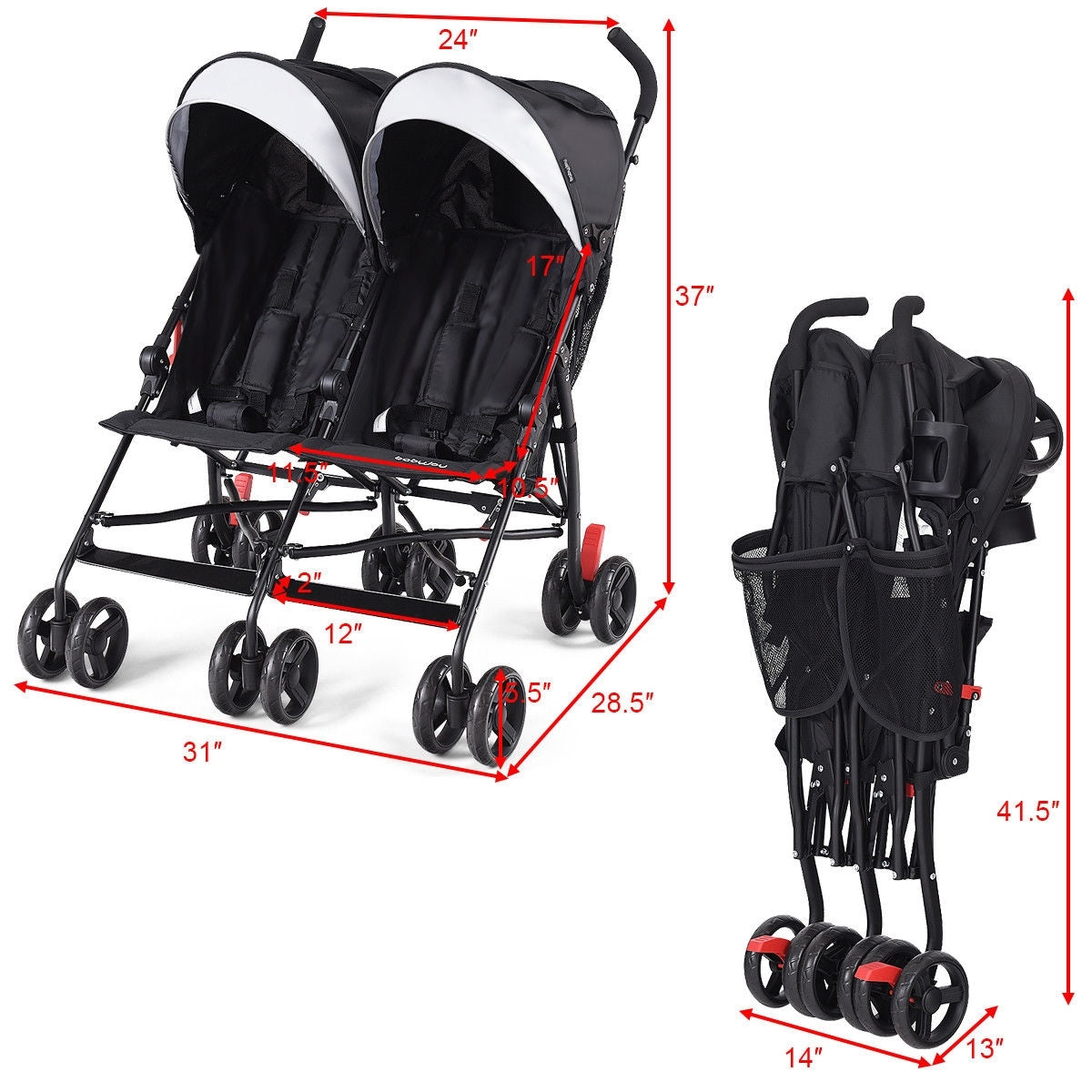 Foldable Twin Baby Double Stroller Ultralight Umbrella Kids Stroller, Black Baby Strollers at Gallery Canada