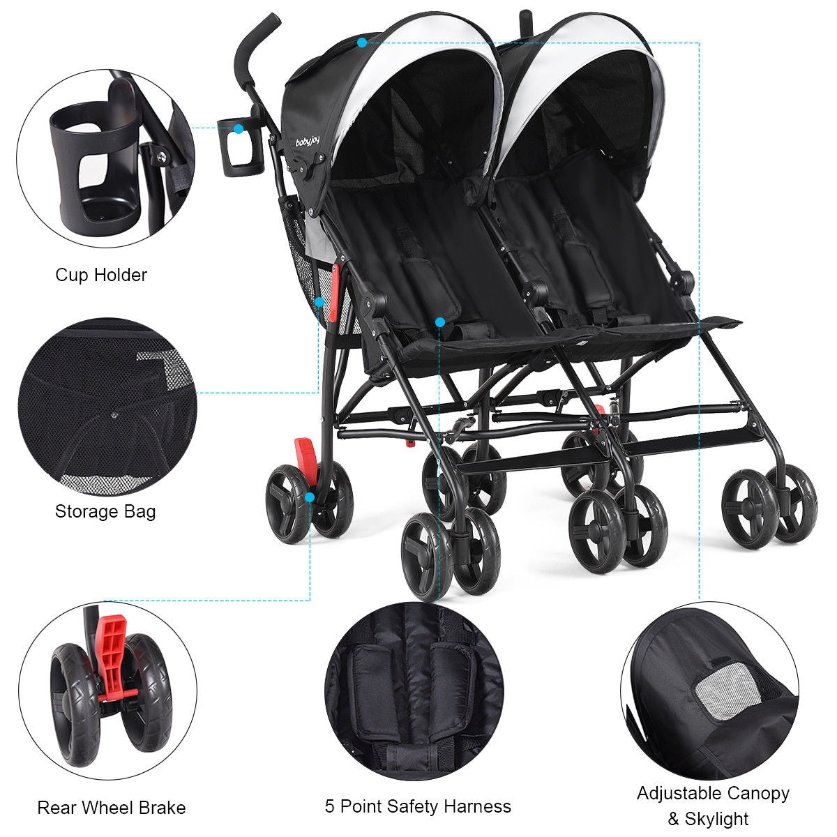 Foldable Twin Baby Double Stroller Ultralight Umbrella Kids Stroller, Black Baby Strollers at Gallery Canada