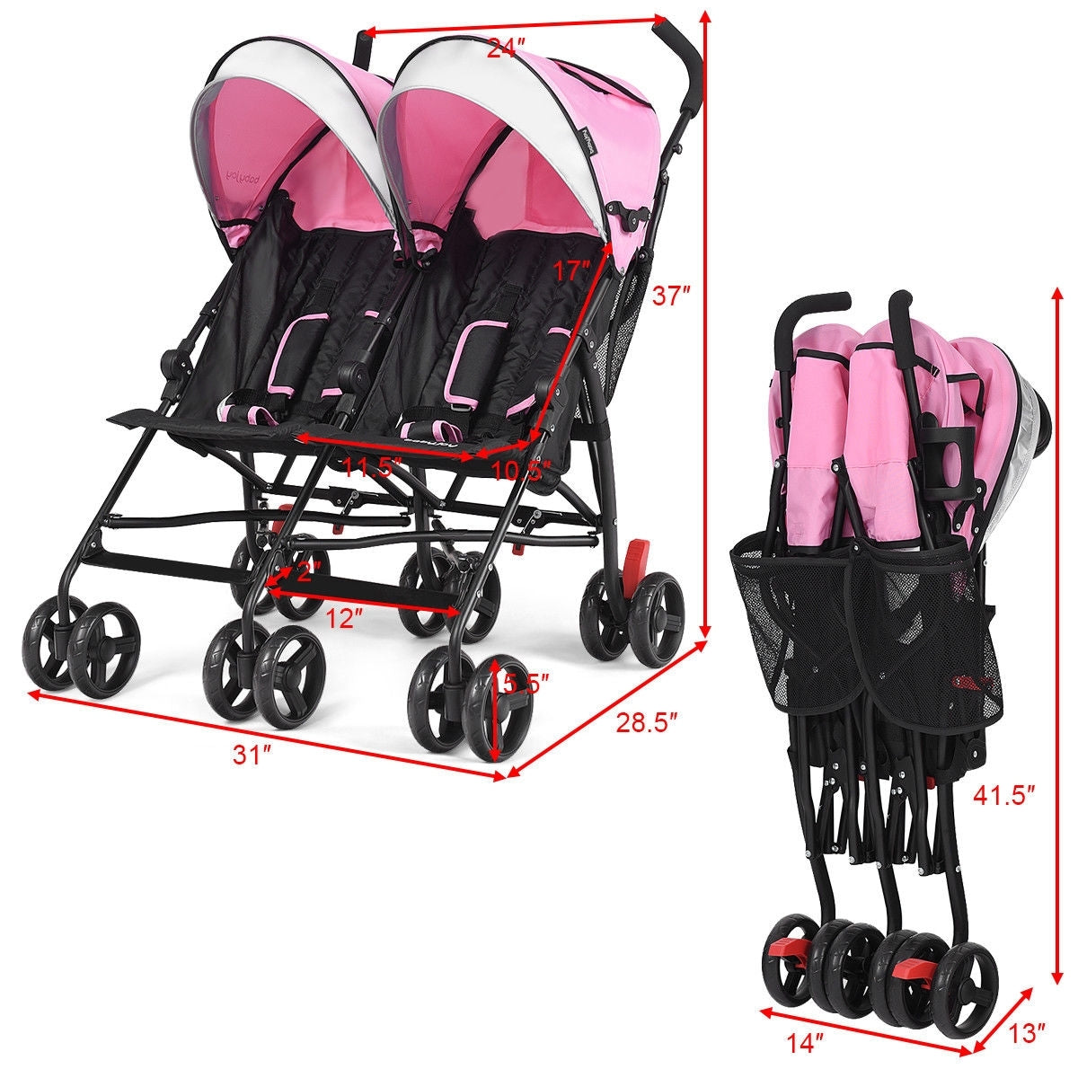Foldable Twin Baby Double Stroller Ultralight Umbrella Kids Stroller, Pink Baby Strollers at Gallery Canada