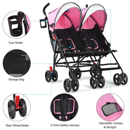 Foldable Twin Baby Double Stroller Ultralight Umbrella Kids Stroller, Pink Baby Strollers at Gallery Canada