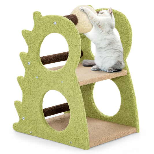 2-Tier Modern Cat Tree for Indoor Cats with Rotatable Sisal Scratching Ball, Green Cat Trees Condos & Scratchers Green at Gallery Canada