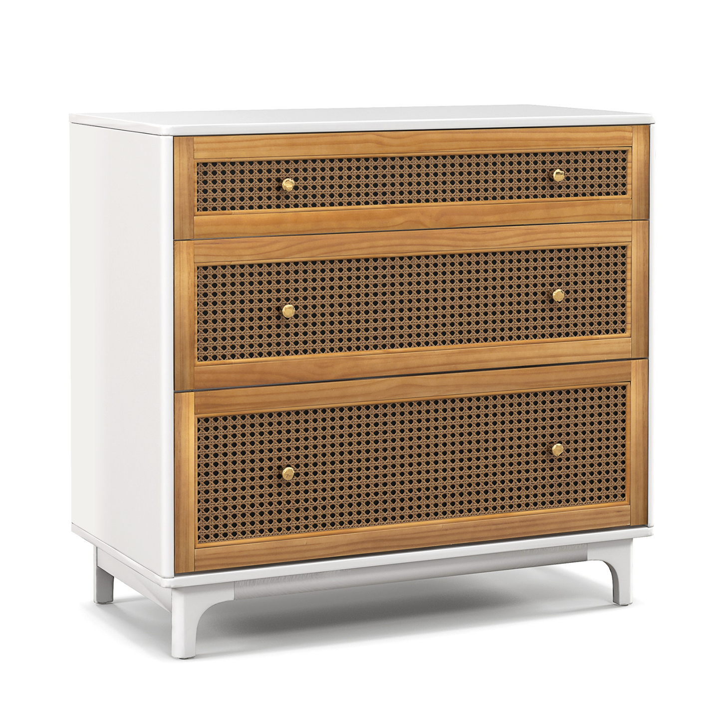 3-Drawer Rattan Dresser Chest with Anti-toppling Device, Brown