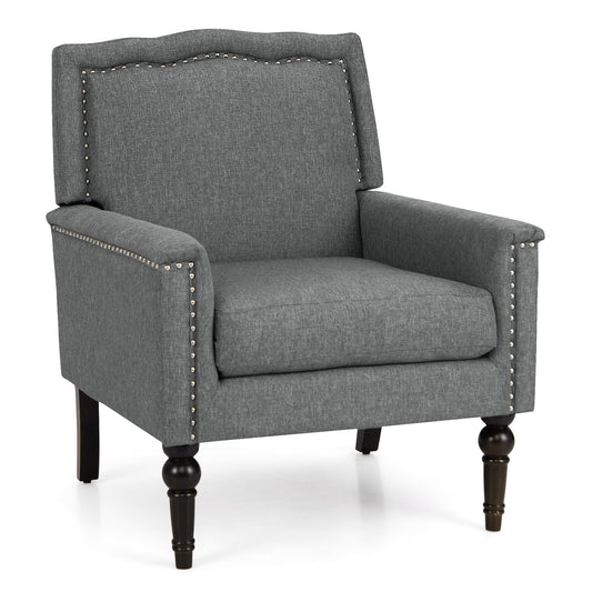 Mid-century Modern Armchair Linen Fabric Upholstered Accent Chair with Cushion, Gray Accent Chairs Gray at Gallery Canada