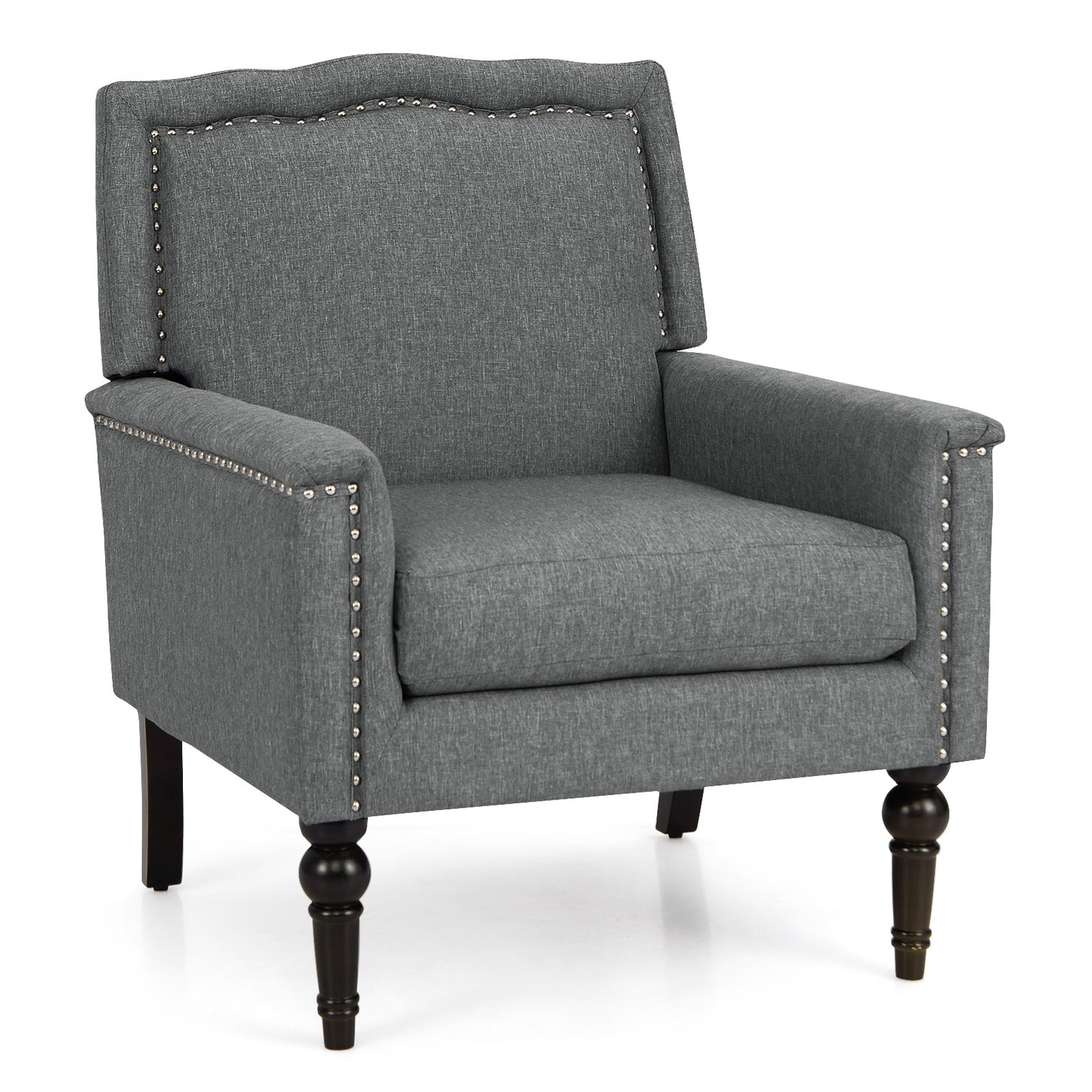 Mid-Century Modern Armchair, Linen Fabric, With Cushion, Gray Accent Chairs at Gallery Canada