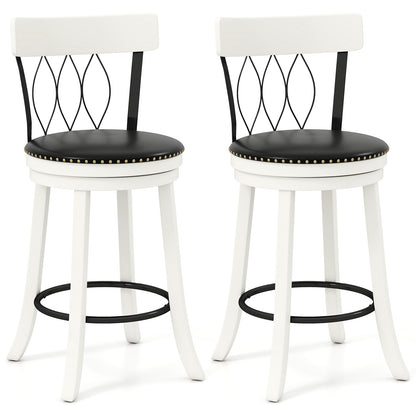 Set of 2 Bar Stools Swivel Bar Chairs with Footrest Rubber Wood Frame and Tufted Rivets-26 inches Bar Stools at Gallery Canada
