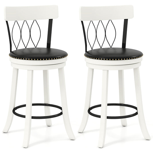 Set of 2 Bar Stools Swivel Bar Chairs with Footrest Rubber Wood Frame and Tufted Rivets-26 inches Bar Stools Options at Gallery Canada