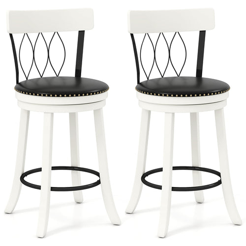 Swivel Bar Stools Set, 26 Inches, Rubber Wood Frame, Tufted Rivets