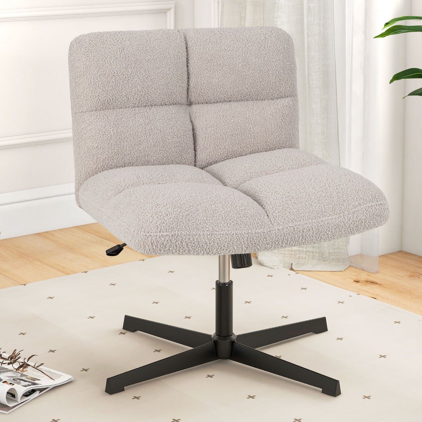 Office Armless Chair Cross Legged with Imitation Lamb Fleece and Adjustable Height, Gray