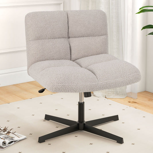 Office Armless Chair Cross Legged with Imitation Lamb Fleece and Adjustable Height, Gray - Gallery Canada