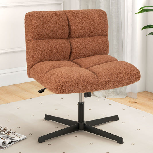 Office Armless Chair Cross Legged with Imitation Lamb Fleece and Adjustable Height, Brown - Gallery Canada