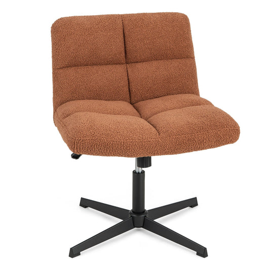 Office Armless Chair Cross Legged with Imitation Lamb Fleece and Adjustable Height, Brown - Gallery Canada