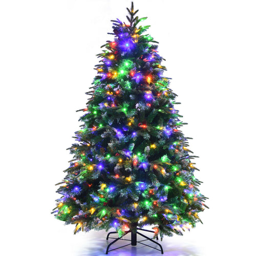 Pre-Lit Snowy Christmas Hinged Tree, Multi-Color Lights, 5 ft, Green