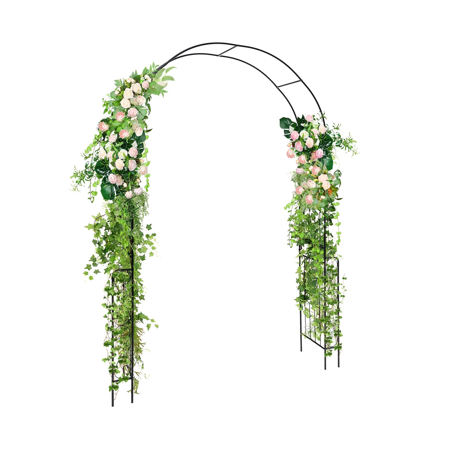 7.9 Feet Metal Garden Arch Backdrop Stand with Fence for Climbing Plants, Black Outdoor Decor Black at Gallery Canada