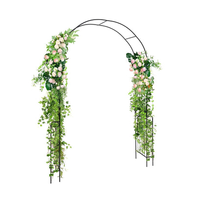 7.9 Feet Metal Garden Arch Backdrop Stand with Fence for Climbing Plants, Black at Gallery Canada
