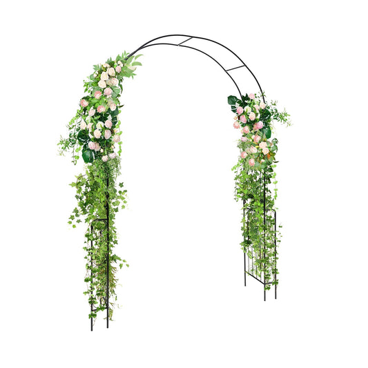 7.9 Feet Metal Garden Arch Backdrop Stand with Fence for Climbing Plants, Black - Gallery Canada