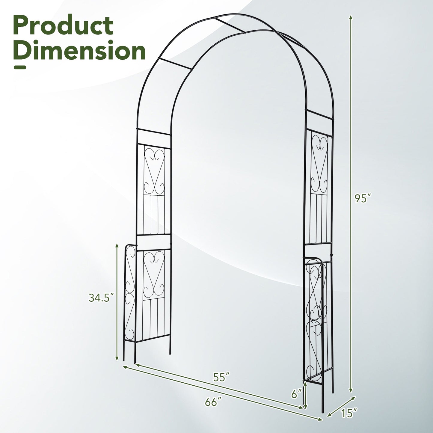 7.9 Feet Metal Garden Arch Backdrop Stand with Fence for Climbing Plants, Black Outdoor Decor at Gallery Canada