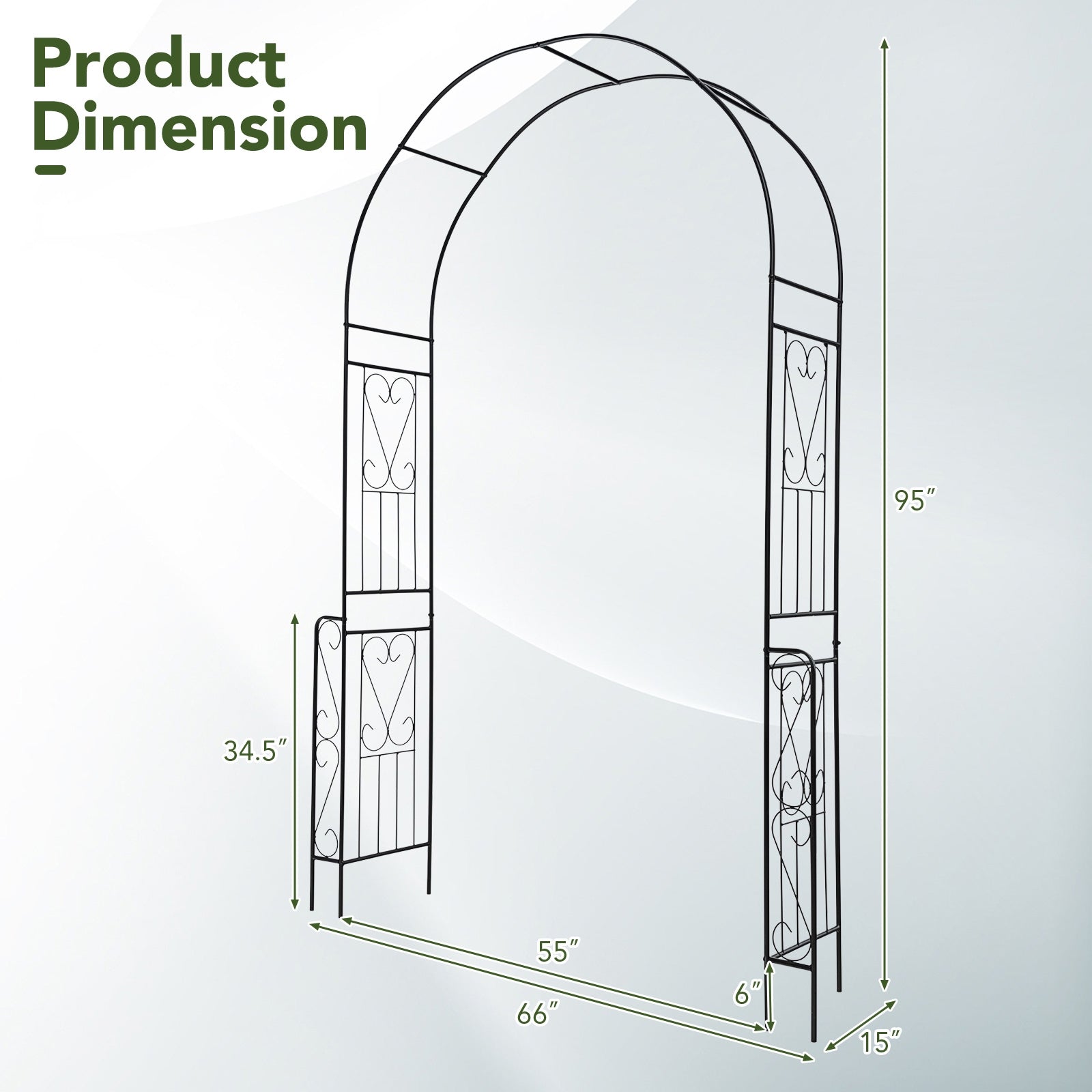 7.9 Feet Metal Garden Arch Backdrop Stand with Fence for Climbing Plants, Black Outdoor Decor at Gallery Canada