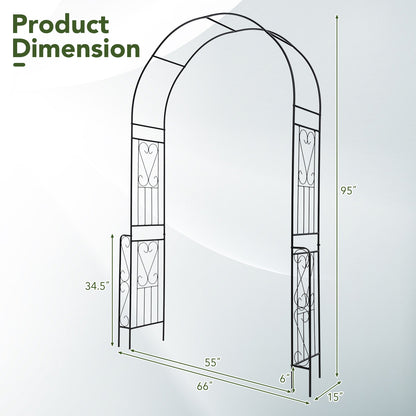 7.9 Feet Metal Garden Arch Backdrop Stand with Fence for Climbing Plants, Black Outdoor Decor at Gallery Canada