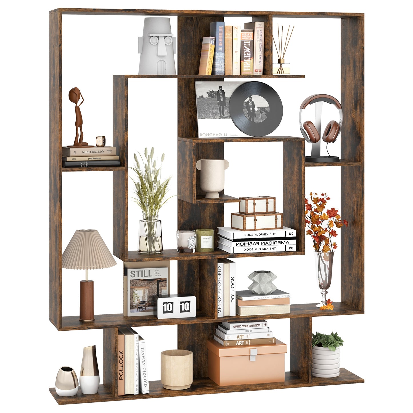 7-Tier Bookshelf Open Display Shelf Rack for Home Office, Rustic Brown Bookcases at Gallery Canada