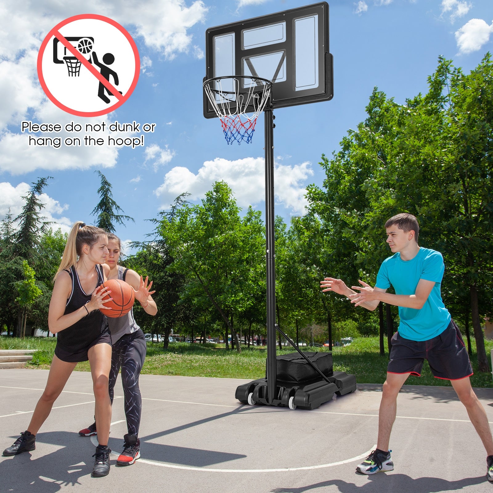 4.4-10 Feet Adjustable Basketball Hoop System with Weight Bag and 2 Nets, Black Sport Equipments at Gallery Canada