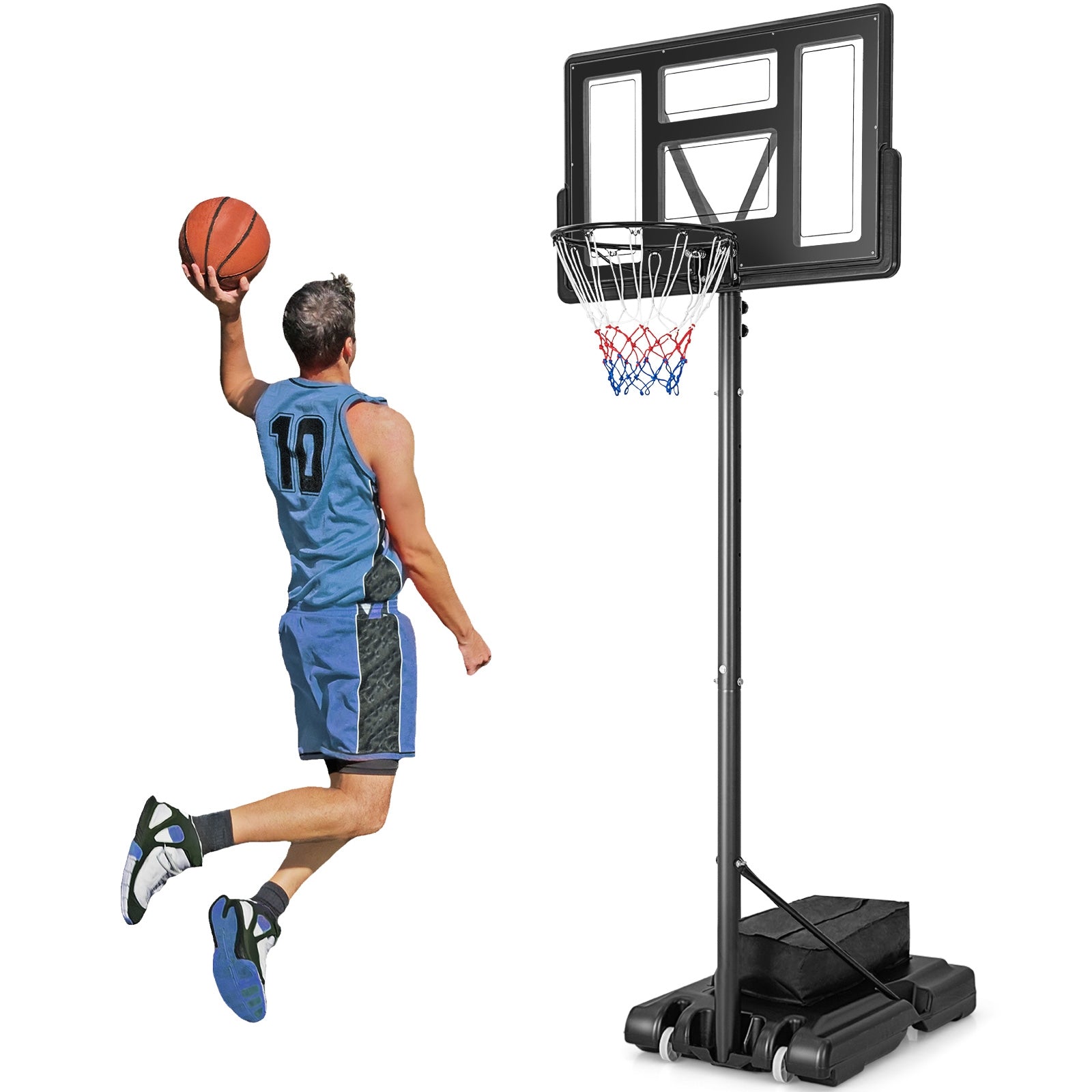 4.4-10 Feet Adjustable Basketball Hoop System with Weight Bag and 2 Nets, Black Sport Equipments at Gallery Canada
