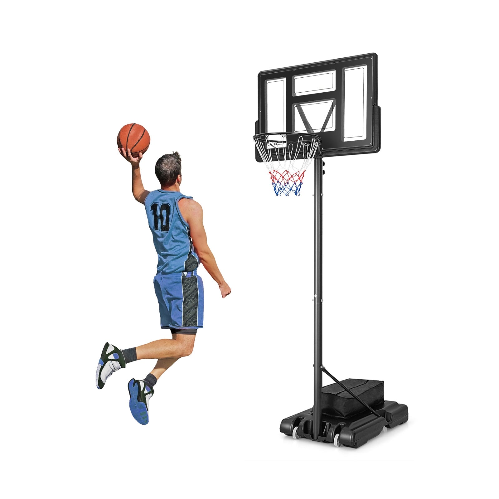 4.4-10 Feet Adjustable Basketball Hoop System with Weight Bag and 2 Nets, Black Sport Equipments at Gallery Canada