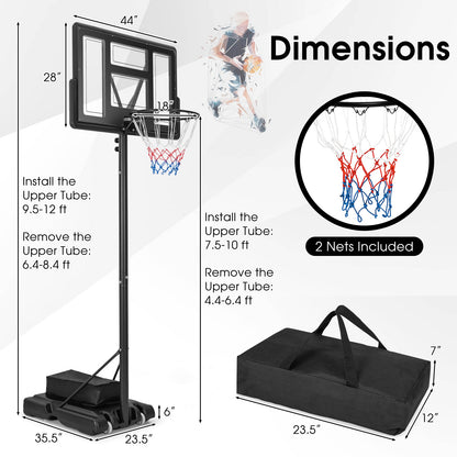 4.4-10 Feet Adjustable Basketball Hoop System with Weight Bag and 2 Nets, Black Sport Equipments at Gallery Canada