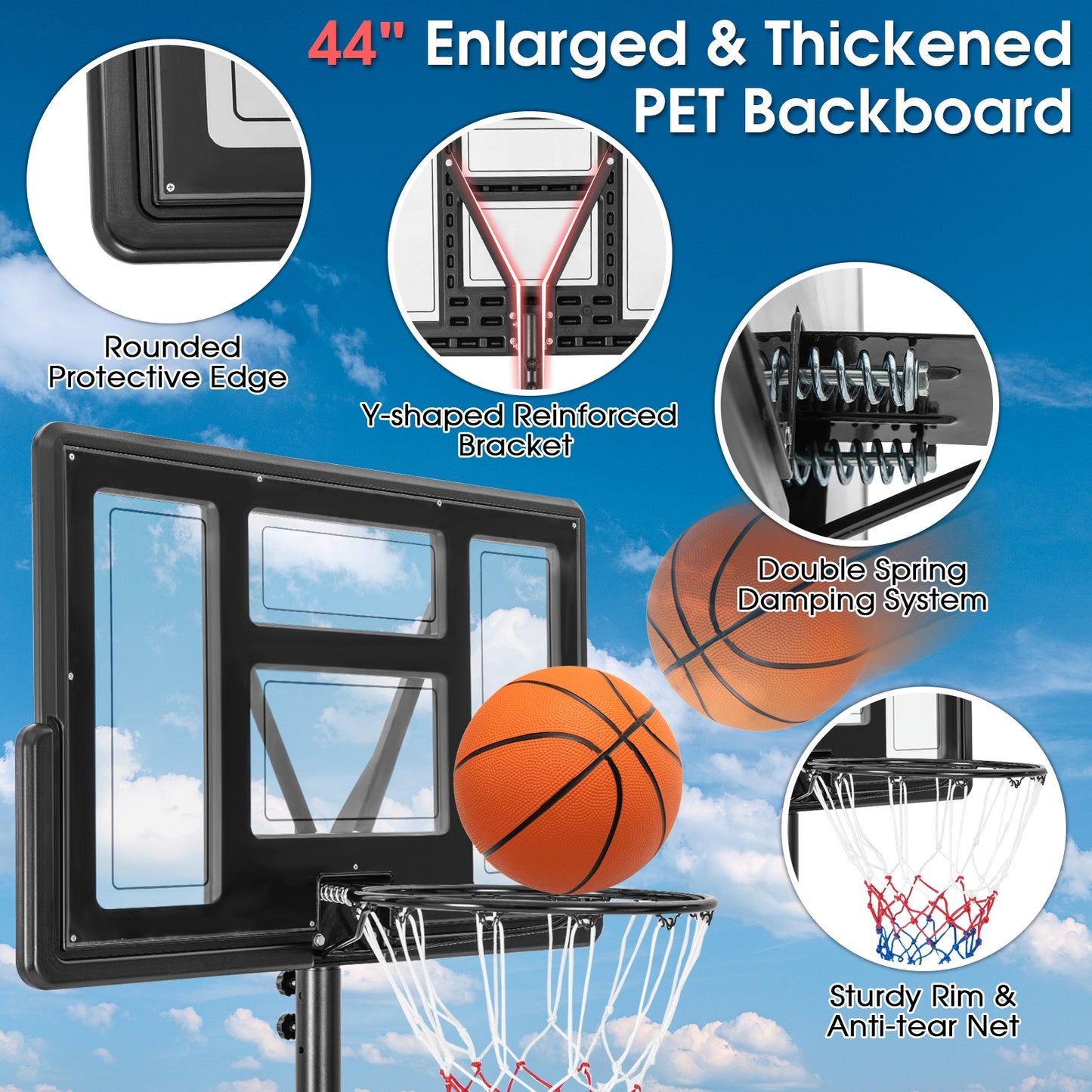4.4-10 Feet Adjustable Basketball Hoop System with Weight Bag and 2 Nets, Black Sport Equipments at Gallery Canada